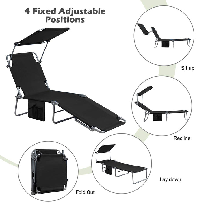 Giantex Lounge Chaise Chair Position and Shade Adjustable W/Canopy and Storage Pocket