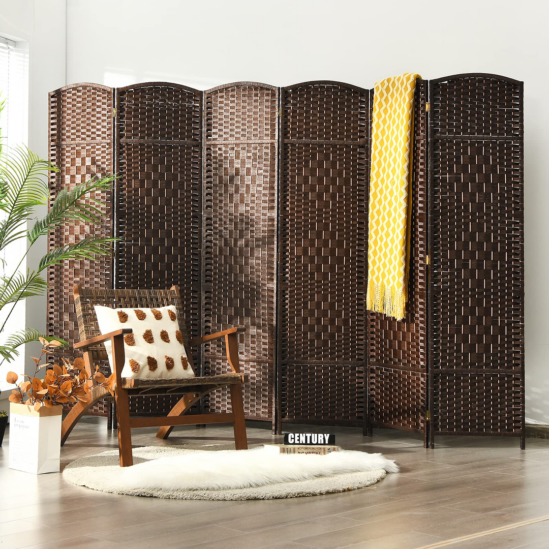 Giantex 6 Panel 6 Ft Tall Room Divider, Freestanding Wood Partition Room Dividers (Black/Brown) - Giantexus