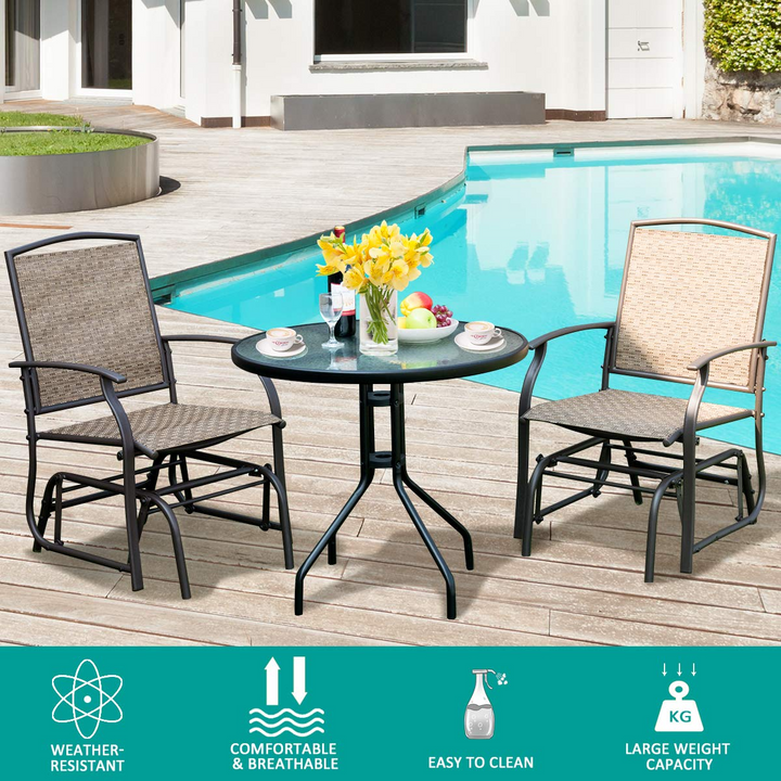 Giantex 3PCS Patio Swing Glider Set with One Glass Table W/Umbrella Hole &amp; Two Rocking Chairs 3 -Piece