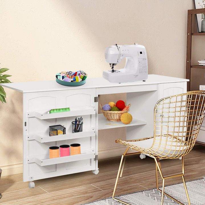 Giantex Folding Sewing Cabinet with 3 Storage Bins