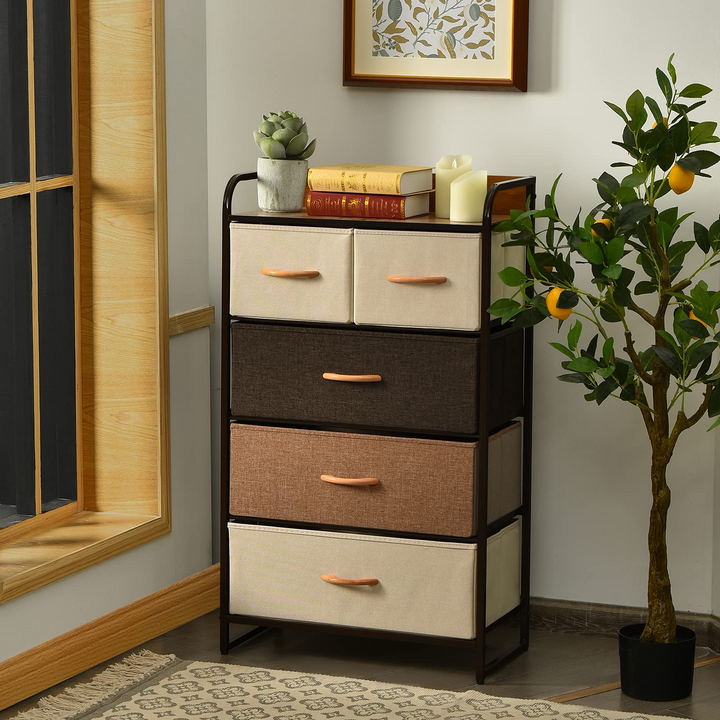Giantex Sturdy Steel Frame &amp; Wooden Top Vertical Organizer Unit for Closets, Bedroom Utility Dresser Chest (23 x 11.5 x 39 inch)