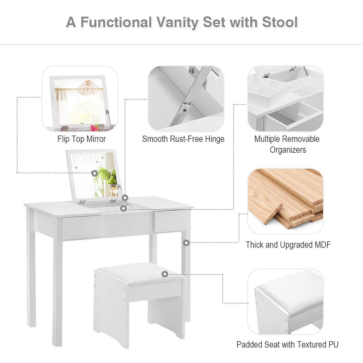 Giantex Makeup Dressing Table Writing Desk with 2 Drawers &amp; 3 Removable Organizers