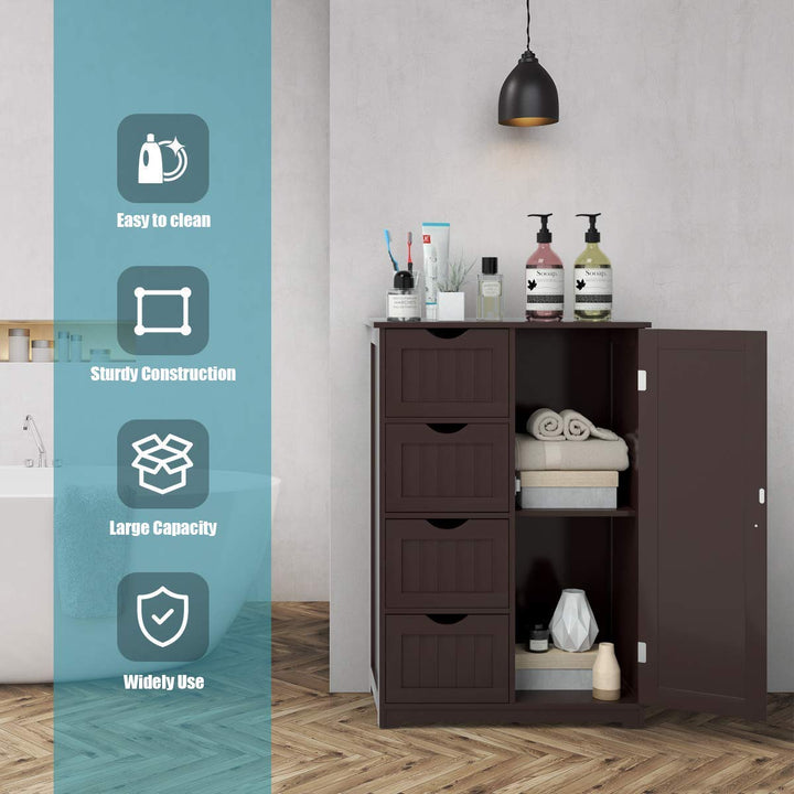 Giantex Bathroom Floor Cabinet Wooden with 1 Door &amp; 4 Drawer