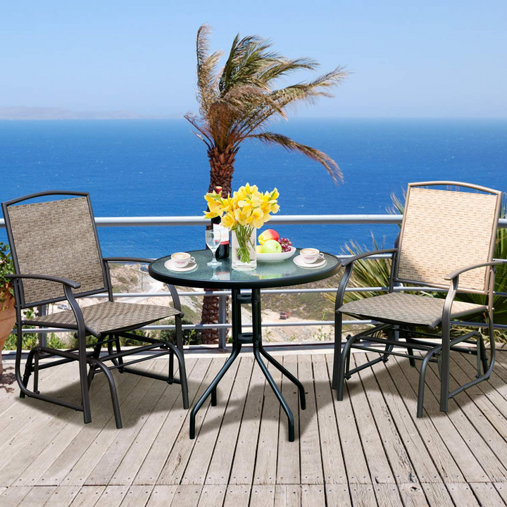 Giantex 3PCS Patio Swing Glider Set with One Glass Table W/Umbrella Hole &amp; Two Rocking Chairs 3 -Piece