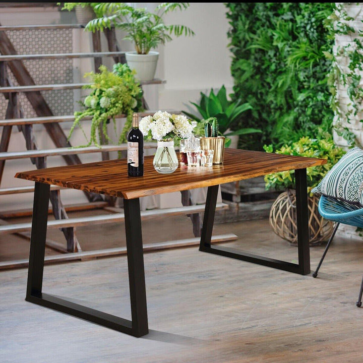 Rectangular Acacia Wood Dining Table Rustic Indoor &amp;Outdoor Furniture - Giantexus
