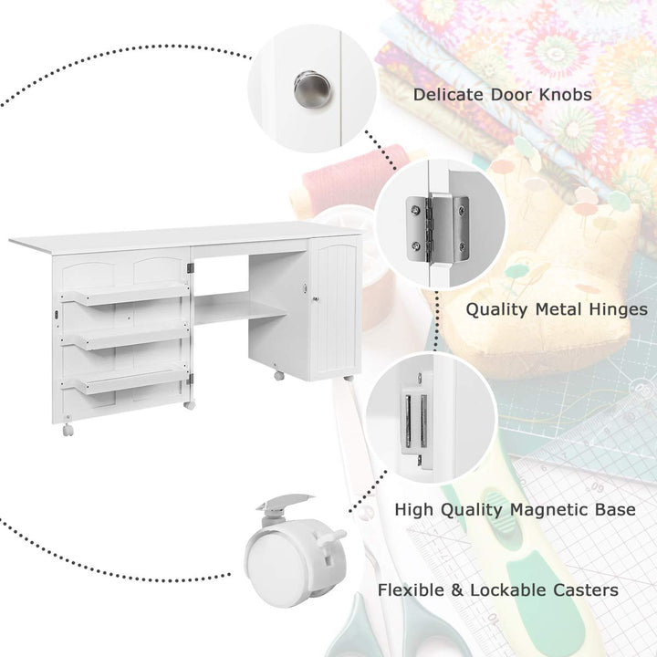 Giantex Folding Sewing Cabinet with 3 Storage Bins