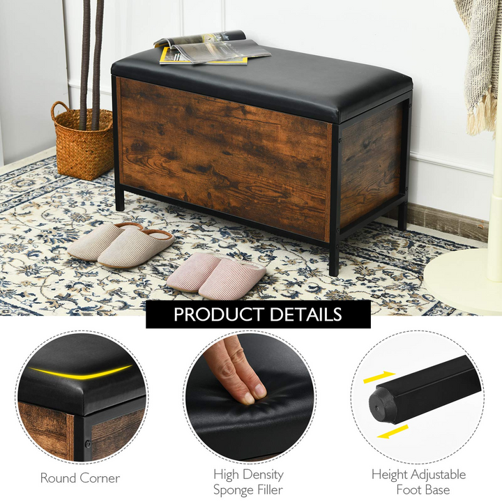Giantex Industrial Storage Bench, Flip Top Storage Ottoman, Toy Box Organizer