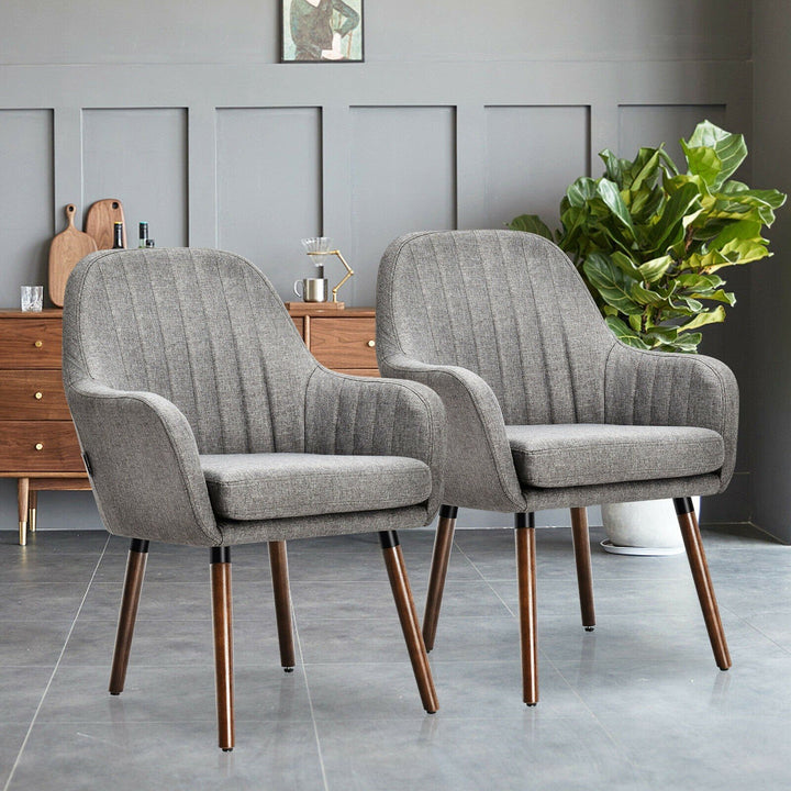 Set of 2 or 4 Fabric Dining Chairs, Accent Upholstered Arm Chair w/Wood Legs - Giantexus