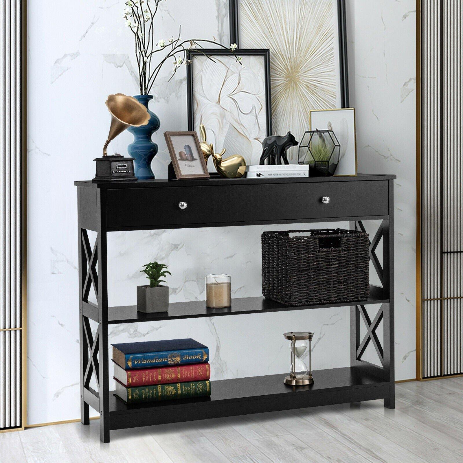 3-Tier Console Table with Drawers - Giantexus
