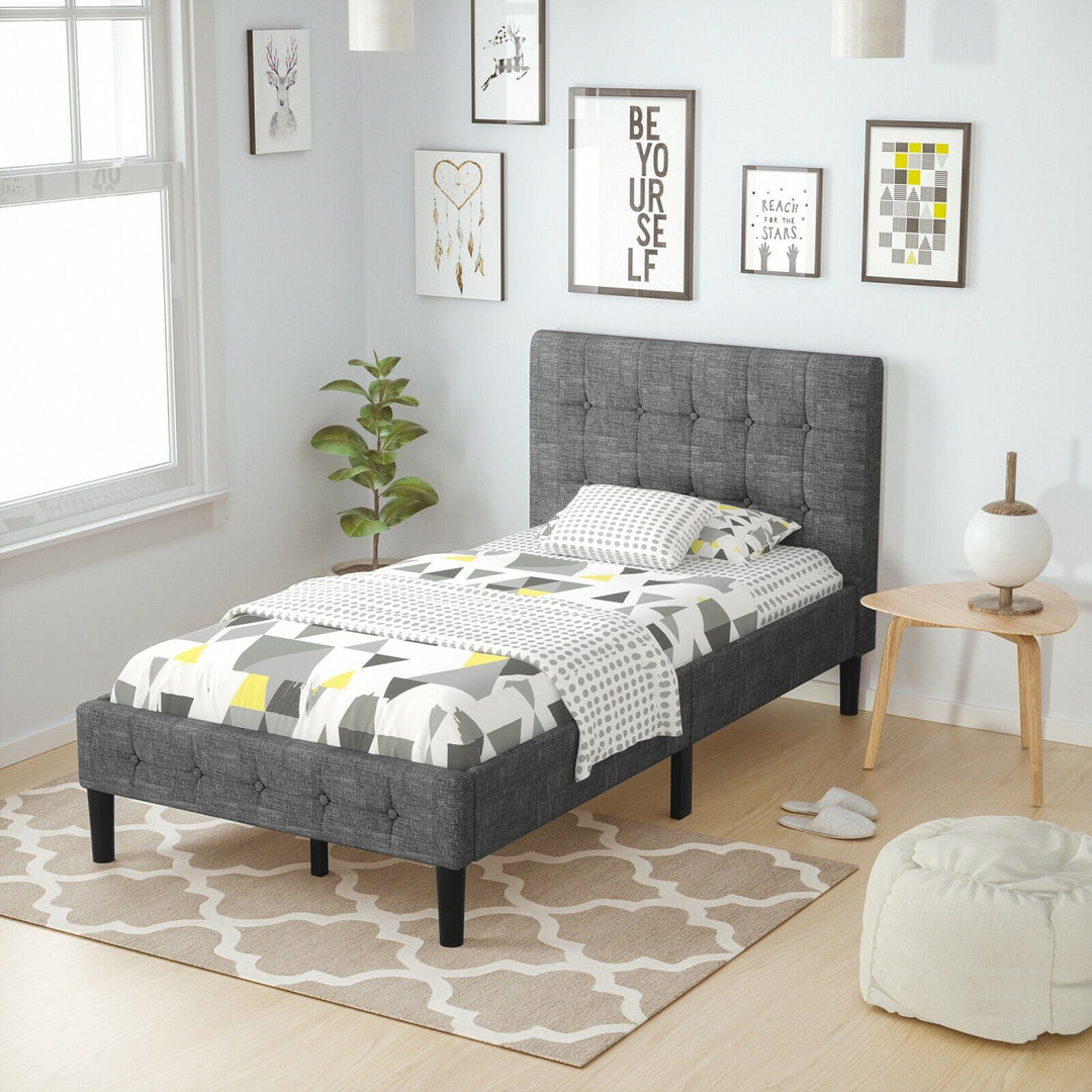 Platform Twin Bed with Button Tufted Headboard | Upholstered Bed Frame