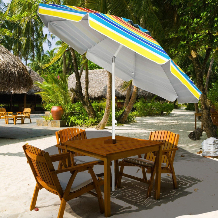 Giantex 7.2 Ft Beach Umbrella, Patio Sunshade Umbrella with Sand Anchor &amp; Cupholder - Giantexus