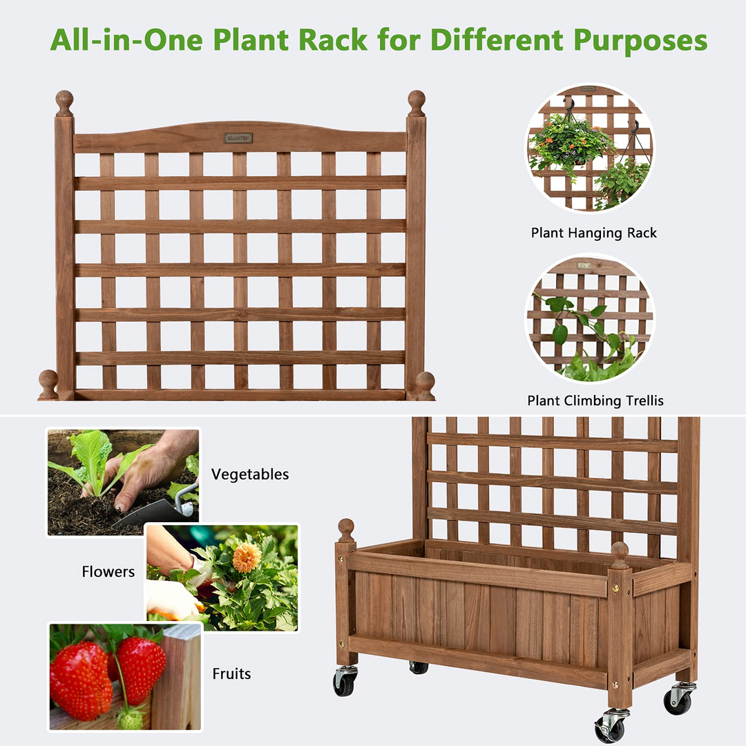 Wood Planter with Lattice Trellis and Wheels, 25&