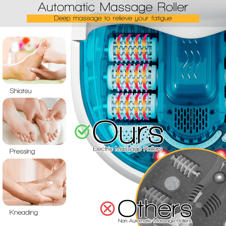 Giantex Foot Spa Bath Massager with Heat Bubbles, 6 Motorized Massage Rollers, Fast Heating, Red Light, Adjustable Temperature &amp; Time (Blue/White) - Giantexus