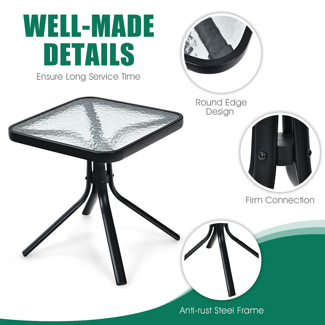 Giantex Patio Bistro Table | Outside Metal Square Bar Dining Table W/Tempered Glass Tabletop for Deck (1/2)