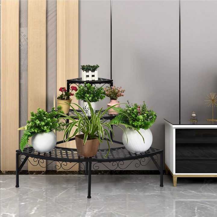 Giantex Corner Plant Stand, 3 Tier Metal Flower Holder, Ladder Potted Corner Shelf