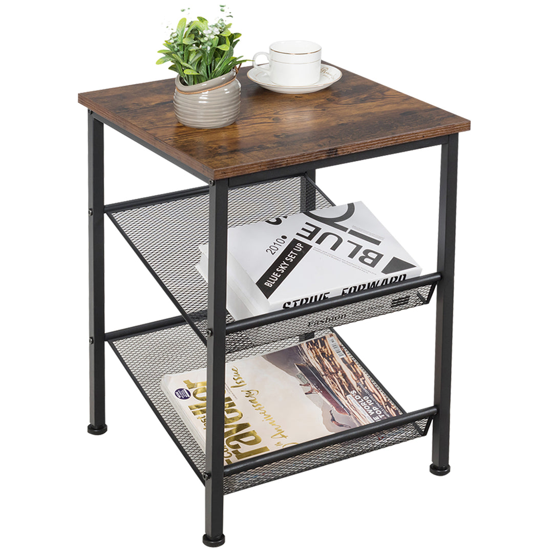 Giantex Stable Metal Frame Easy Assembly Accent Wood Look Printer Table Bedroom Nightstand(1,Black&amp;Rustic Brown)