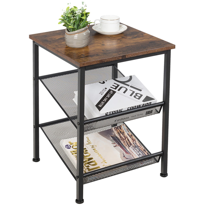 Giantex Stable Metal Frame Easy Assembly Accent Wood Look Printer Table Bedroom Nightstand(1,Black&amp;Rustic Brown)