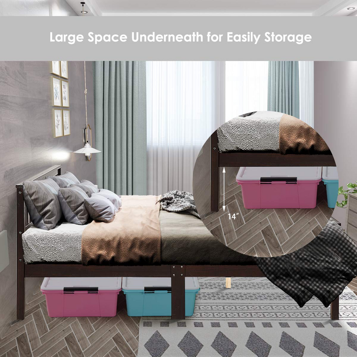 Giantex Queen Size Wood Slats Great Support with Six Legs, No Box Spring Needed, Antique Espresso