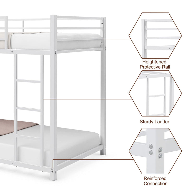 Classic Bunk Bed Frame with Safety Guard Rails &amp; Side Ladder