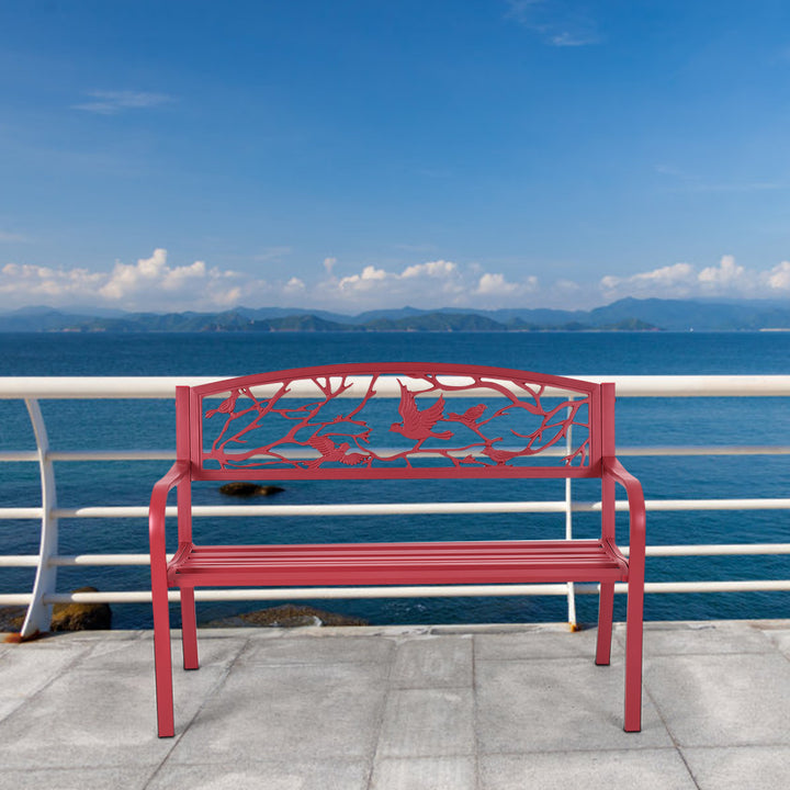 Giantex Patio Garden Bench Park Yard Outdoor Furniture Cast Iron Porch Chair (Red)