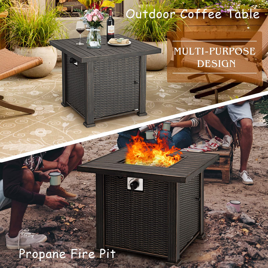 Giantex Gas Fire Pit Table, 30 Inch 50,000 BTU Auto-Ignition Propane Fire Pit (Brown)