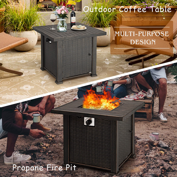 Giantex Gas Fire Pit Table, 30 Inch 50,000 BTU Auto-Ignition Propane Fire Pit (Brown)