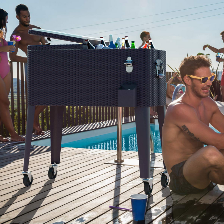 Giantex 80 Quart Rattan Rolling Cooler Cart