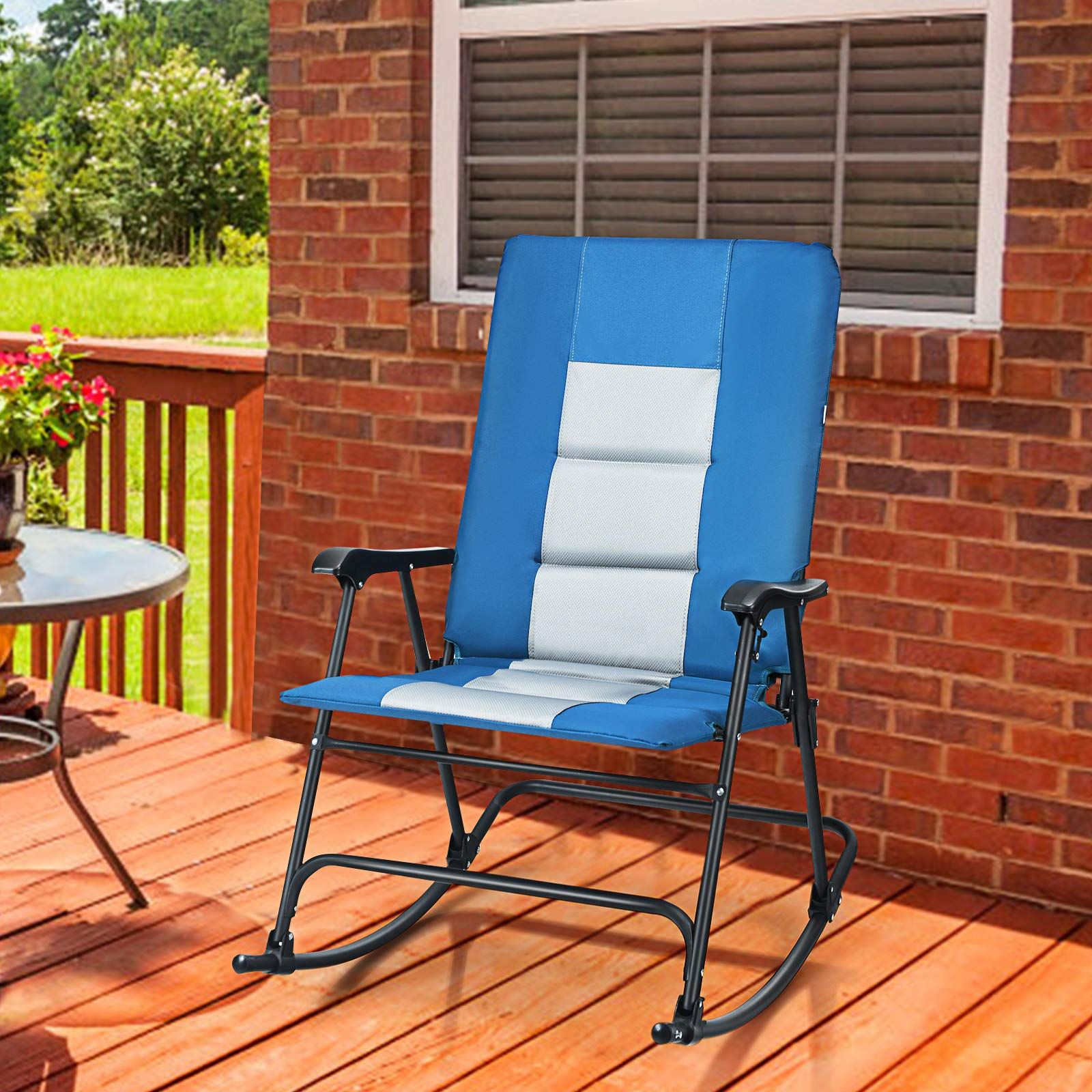 Giantex Camping Rocking Chair Fold-able Oversized with Padded Armrest and Seat