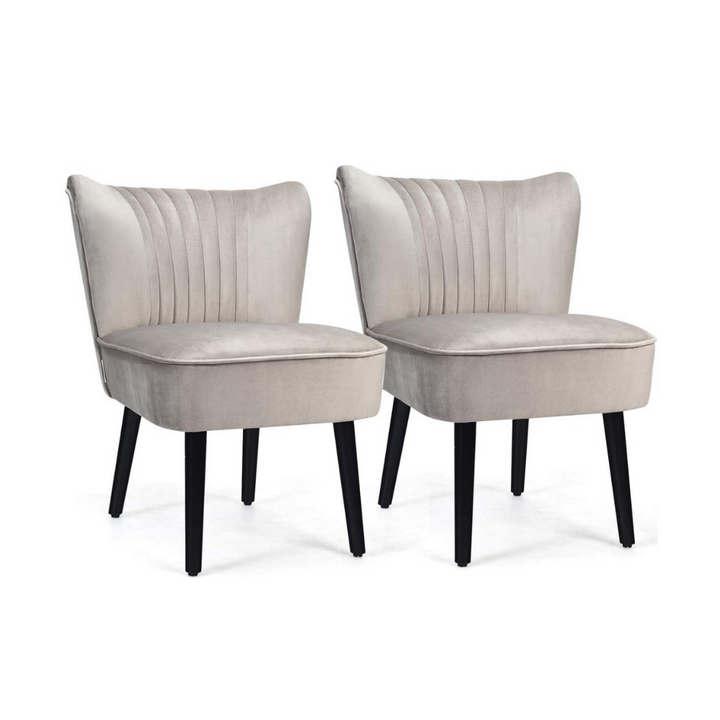 Set of 2 Velvet Accent Chair, Upholstered Modern Leisure Club Chairs w/ Solid Wood Legs - Giantexus