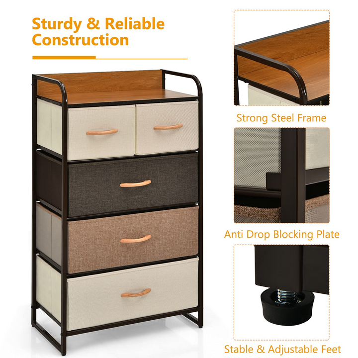 Giantex Sturdy Steel Frame &amp; Wooden Top Vertical Organizer Unit for Closets, Bedroom Utility Dresser Chest (23 x 11.5 x 39 inch)