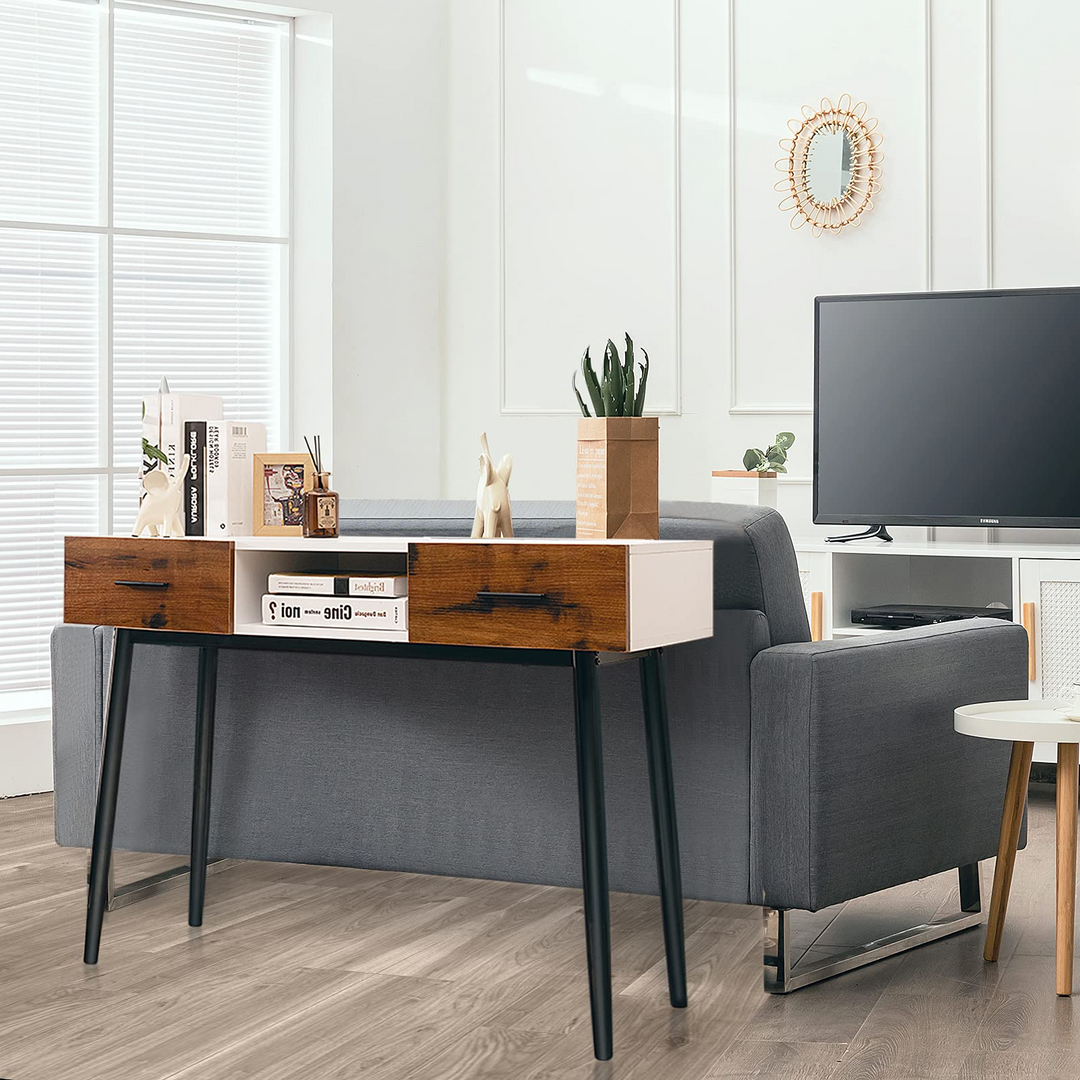 Giantex 48" Console Table, Industrial Style Sofa Table w/ 2 Drawers &amp; Middle Open Shelf