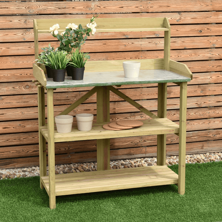 Giantex Outdoor Garden Wooden Potting Work Bench Station Planting Workbench (Light Cyan) - Giantexus