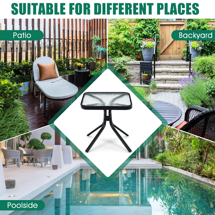 Giantex Patio Bistro Table | Outside Metal Square Bar Dining Table W/Tempered Glass Tabletop for Deck (1/2)