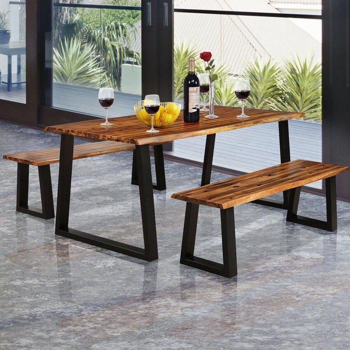 Rectangular Acacia Wood Dining Table Rustic Indoor &amp;Outdoor Furniture - Giantexus