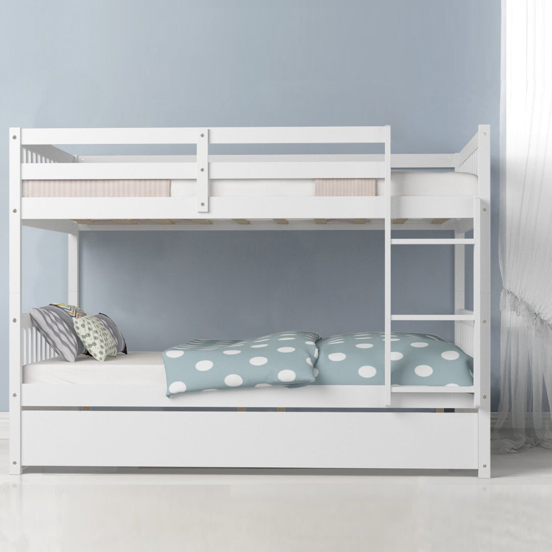 Giantex Full Over Full Bunk Bed with Trundle Guardrails and Ladder