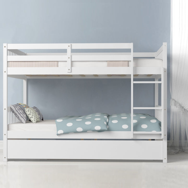 Giantex Full Over Full Bunk Bed with Trundle Guardrails and Ladder