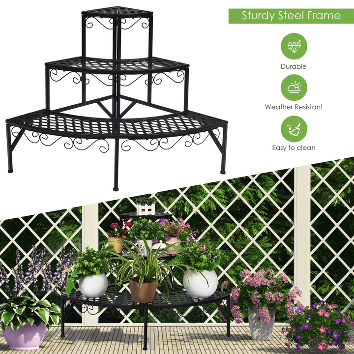 Giantex Corner Plant Stand, 3 Tier Metal Flower Holder, Ladder Potted Corner Shelf