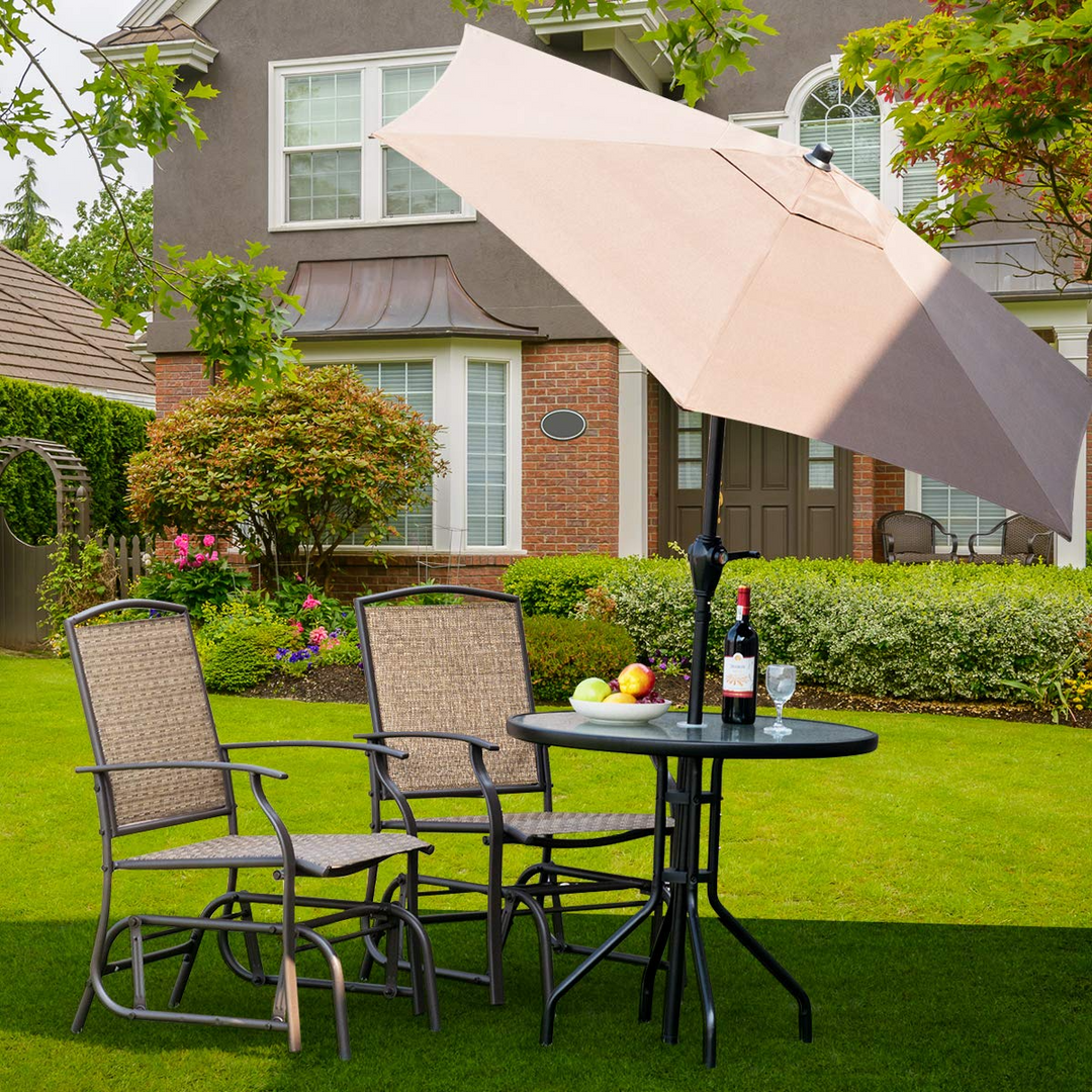 Giantex 3PCS Patio Swing Glider Set with One Glass Table W/Umbrella Hole &amp; Two Rocking Chairs 3 -Piece