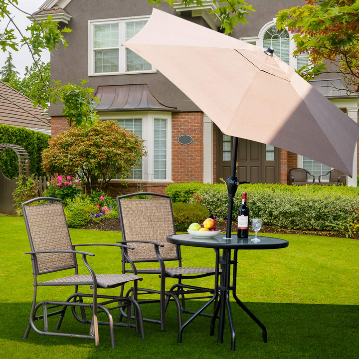 Giantex 3PCS Patio Swing Glider Set with One Glass Table W/Umbrella Hole &amp; Two Rocking Chairs 3 -Piece