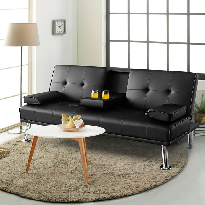 Giantex Modern Convertible Futon Sofa Bed,2 Cup Holders, Backrest Adjustable