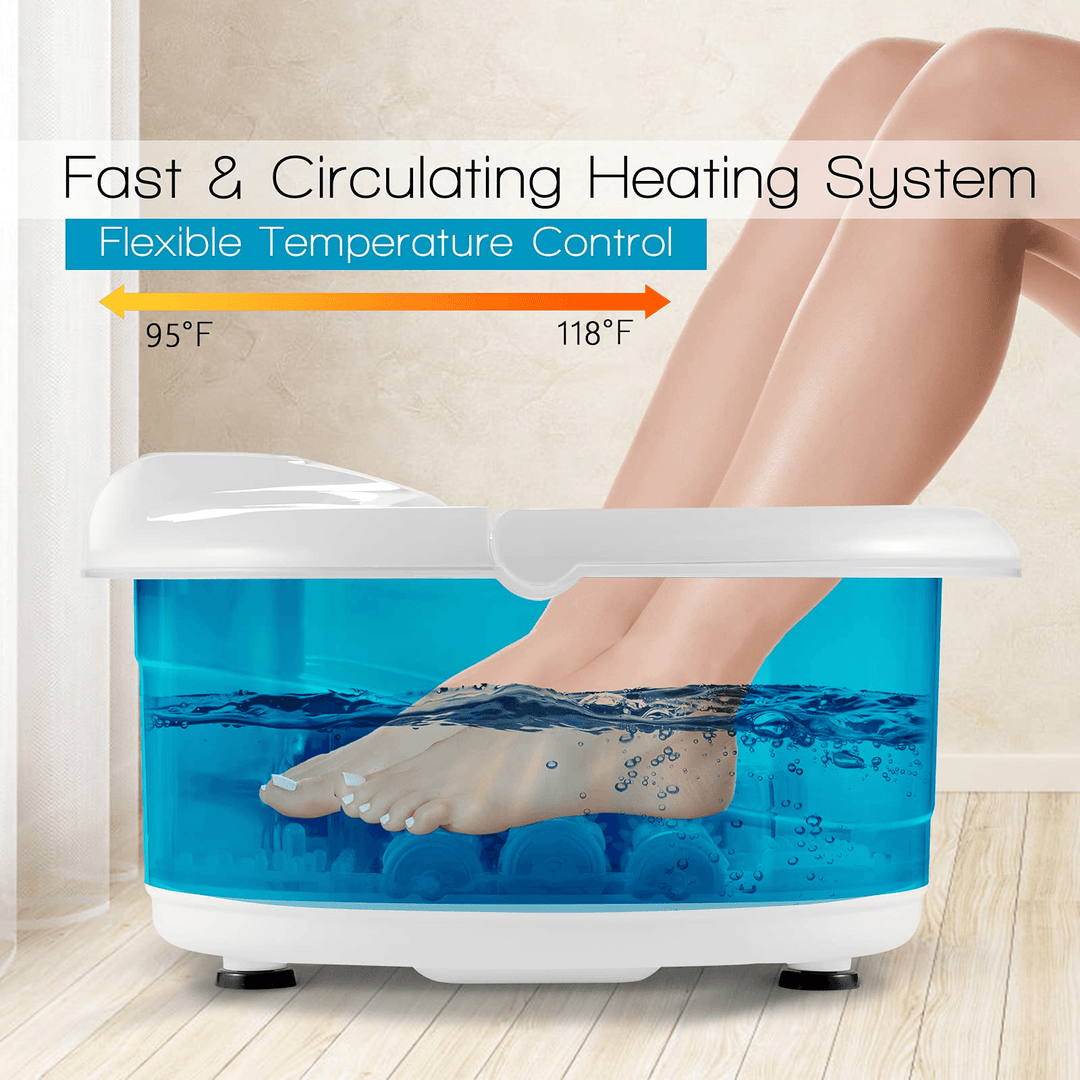 Giantex Foot Spa Bath Massager with Heat Bubbles, 6 Motorized Massage Rollers, Fast Heating, Red Light, Adjustable Temperature &amp; Time (Blue/White) - Giantexus
