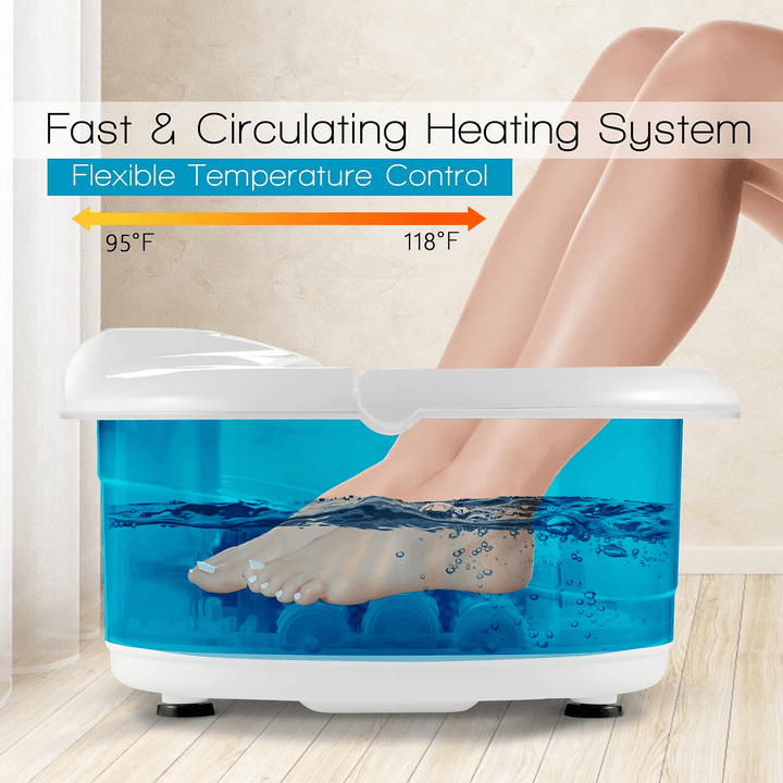 Giantex Foot Spa Bath Massager with Heat Bubbles, 6 Motorized Massage Rollers, Fast Heating, Red Light, Adjustable Temperature &amp; Time (Blue/White) - Giantexus