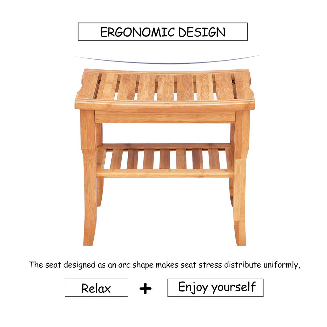 Bamboo Shower Bench Seat with Storage Shelf - Giantexus