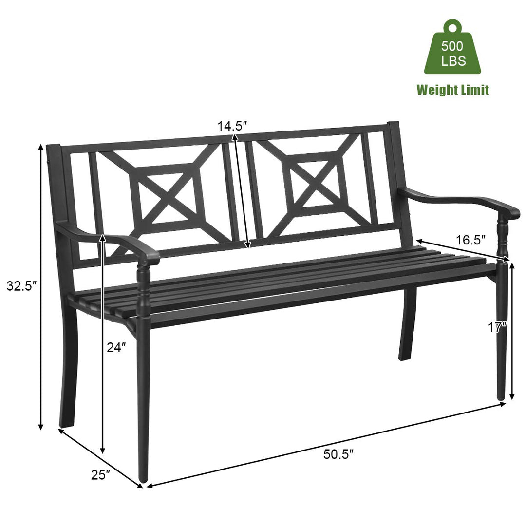 Giantex Elegant Loveseat w/Decorative Backrest &amp; Ergonomic Armrest for Outdoor Garden, Backyard, Lawn, Porch, Path (Black)