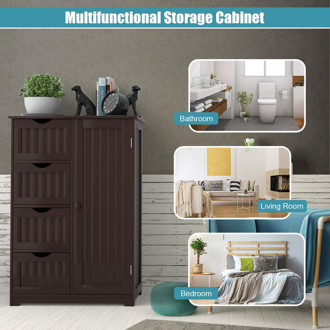 Giantex Bathroom Floor Cabinet Wooden with 1 Door &amp; 4 Drawer