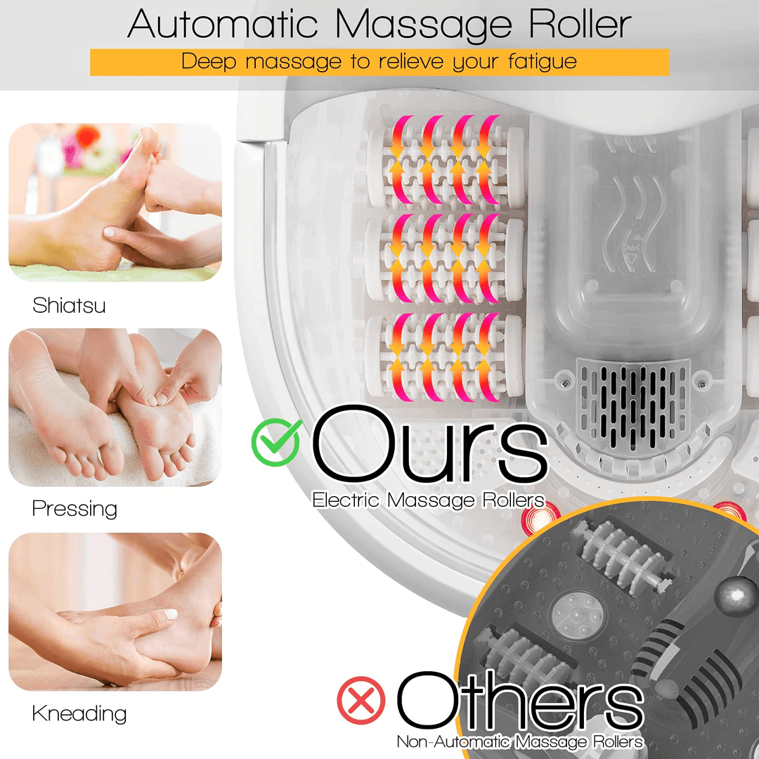 Giantex Foot Spa Bath Massager with Heat Bubbles, 6 Motorized Massage Rollers, Fast Heating, Red Light, Adjustable Temperature &amp; Time (Blue/White) - Giantexus
