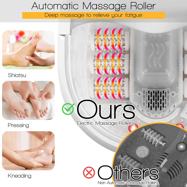 Giantex Foot Spa Bath Massager with Heat Bubbles, 6 Motorized Massage Rollers, Fast Heating, Red Light, Adjustable Temperature &amp; Time (Blue/White) - Giantexus