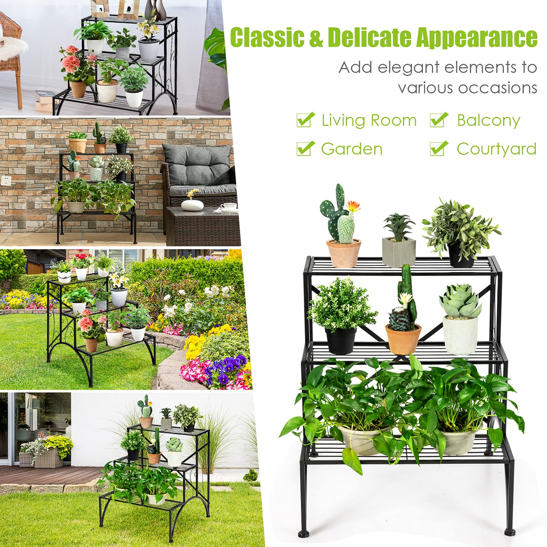 Giantex 3 Tiers Metal Plant Stand, Ladder Plant Display Rack Large Flower Pots Holder
