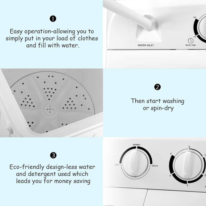 17.6lbs Portable Washing Machine 900W with Electric Heating Clothes Dryer Ventless Laundry Dryer and Heater for Home and Apartment - Giantexus