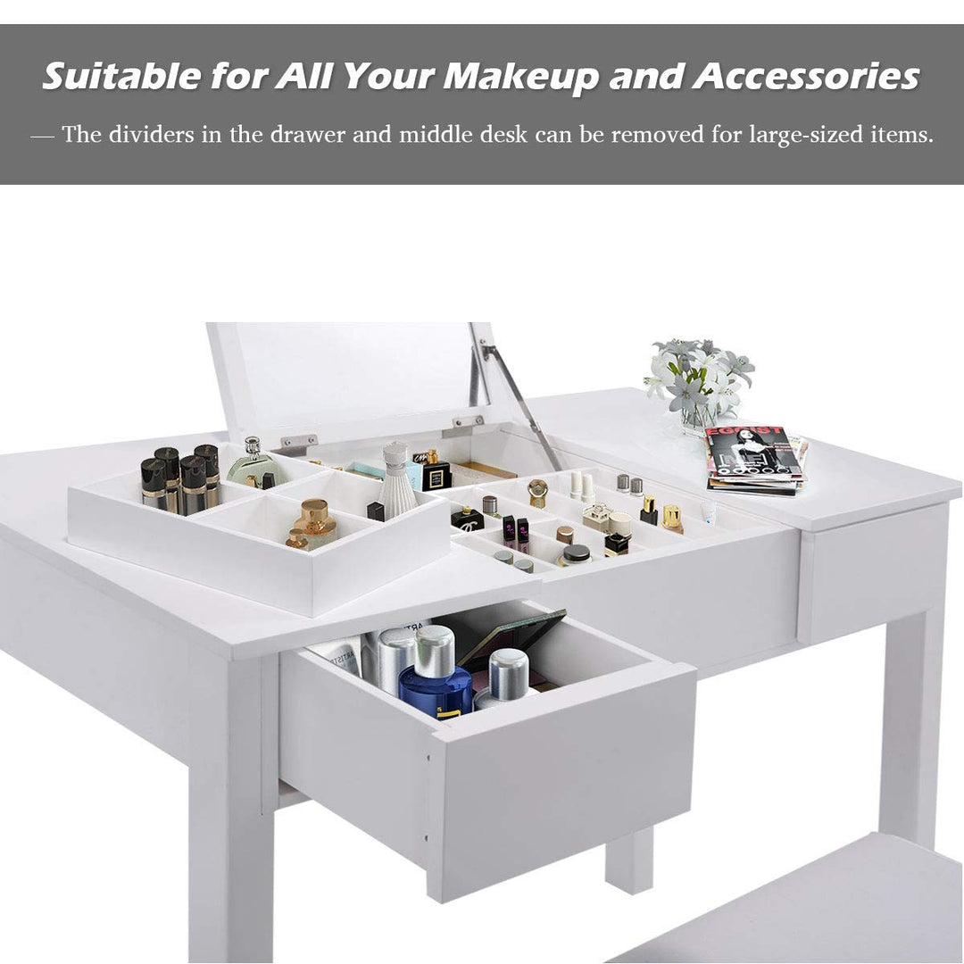 Giantex Makeup Dressing Table Writing Desk with 2 Drawers &amp; 3 Removable Organizers